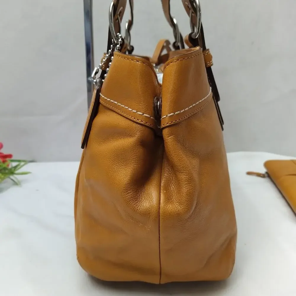 Coach Soho Murstar Yellow Leather Double Handle Tote Bag W/ Matching Wallet